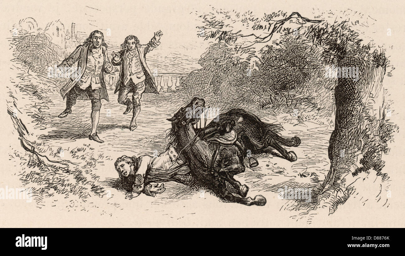 König WILHELM III. Vom Pferd geworfen Stockfoto