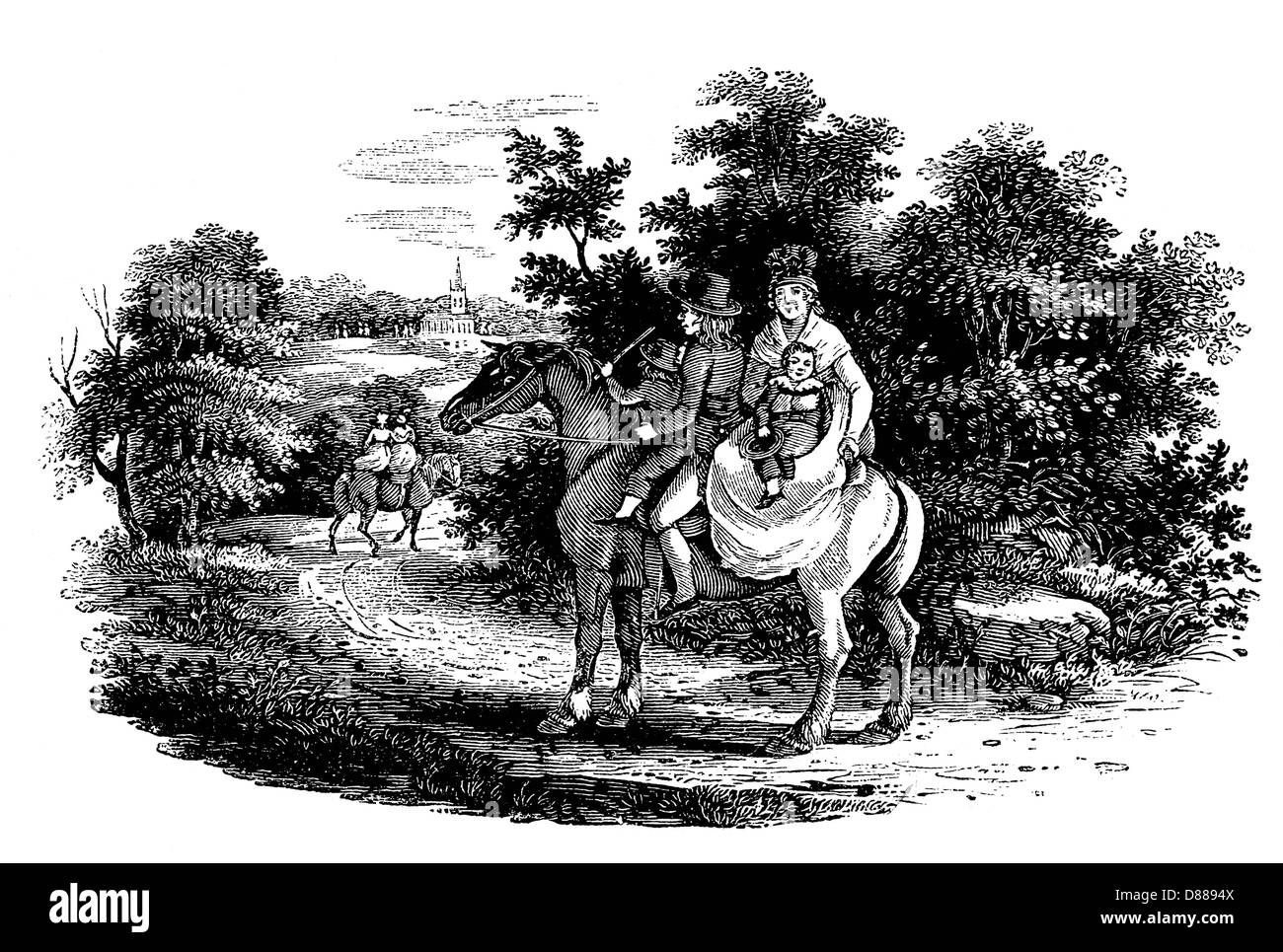 FAMILIE AUF DEM PFERDERÜCKEN Stockfoto