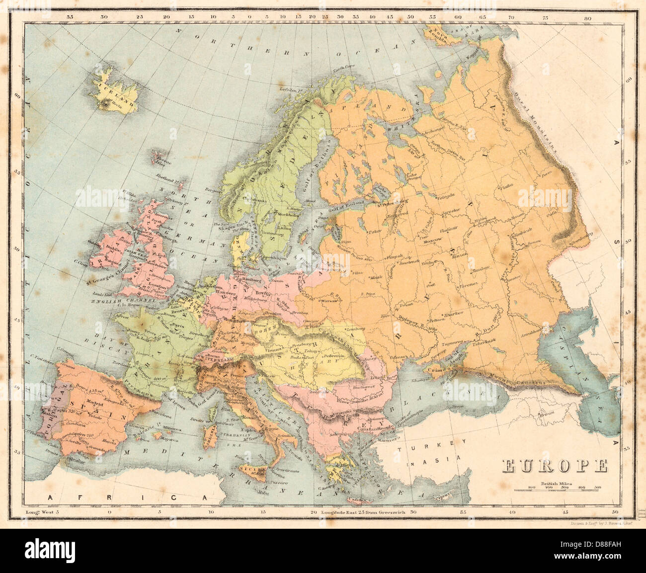 Karte Europa C1840 Stockfoto