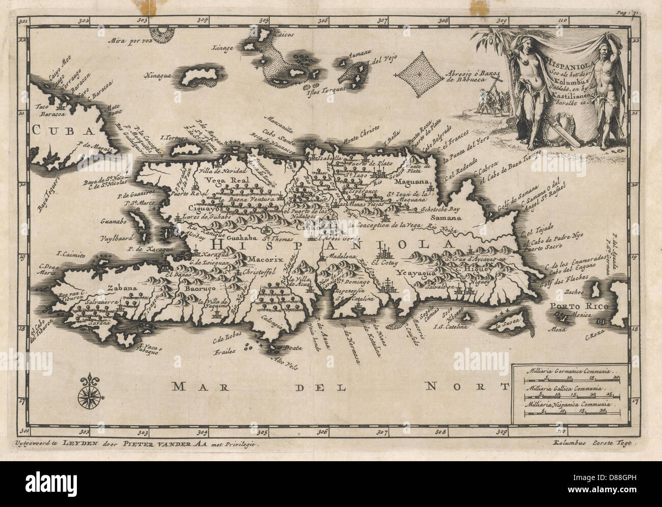 Karte von W Indies Hispaniola Stockfoto