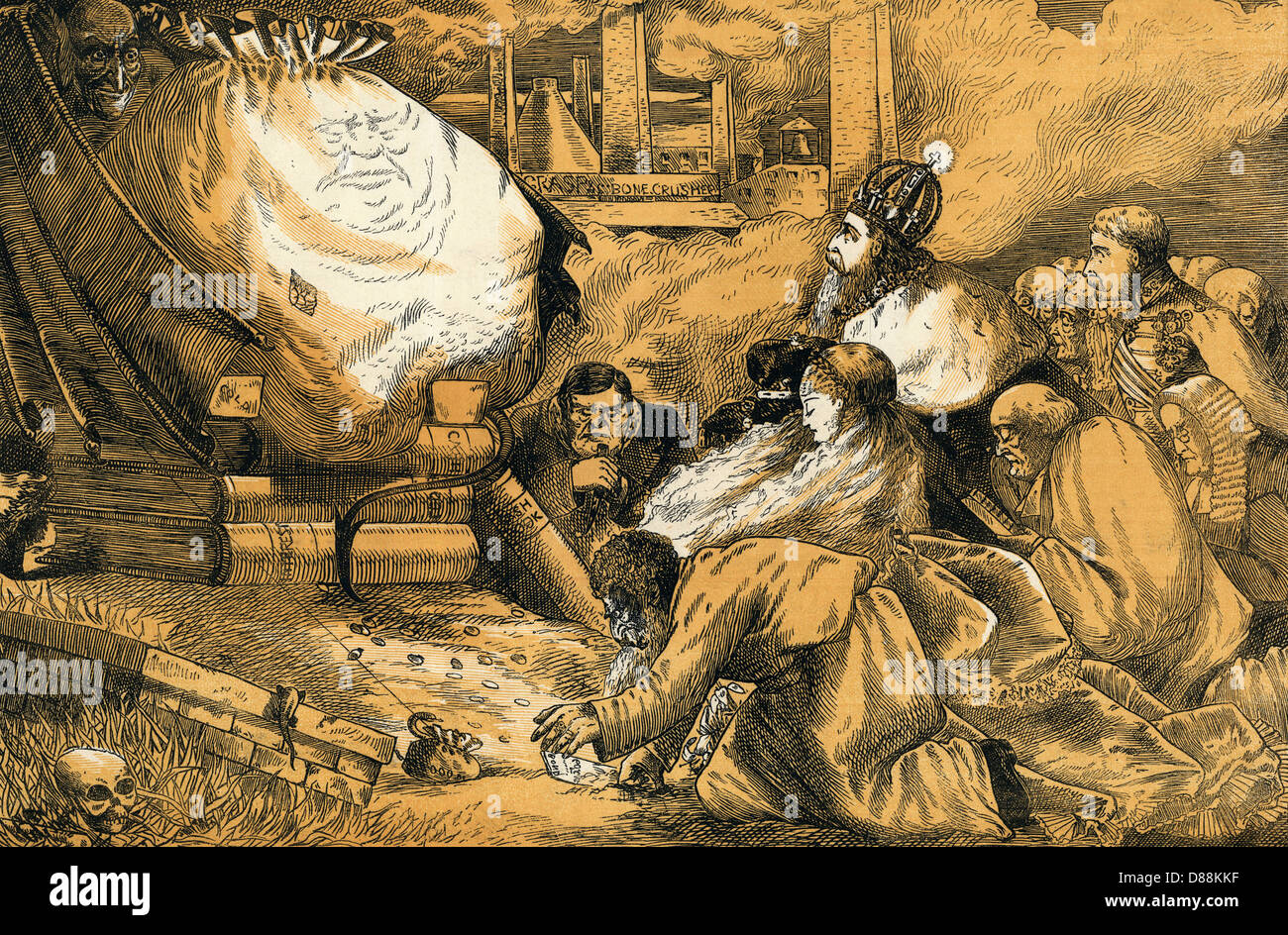 CARTOON, ENGLANDS GOTT IST GELD Stockfoto