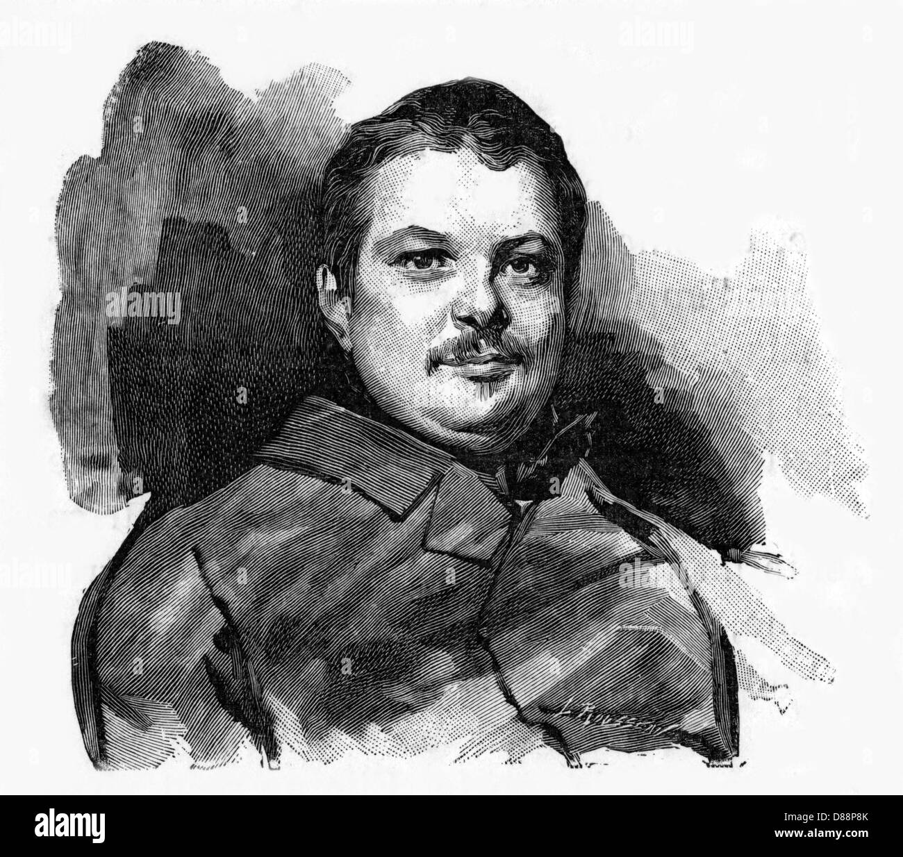 Gravur Honore de Balzac von Rousseau Stockfoto
