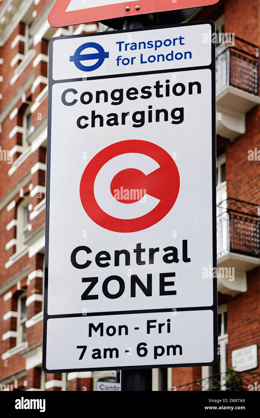 Congestion Charge Zone Zeichen, London, Vereinigtes Königreich. Stockfoto