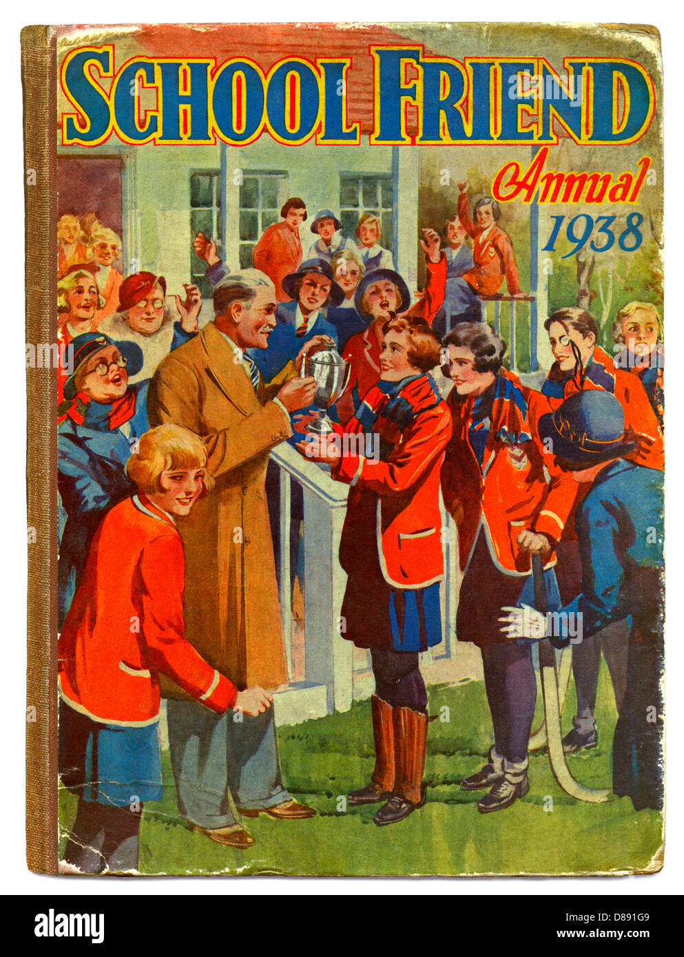 Das Mädchen Schulfreund des jährlichen 1938 eine Tasse für die Gewinner ein Eishockeyspiel an einer exklusiven Schule auf dem Cover gekennzeichnet Stockfoto