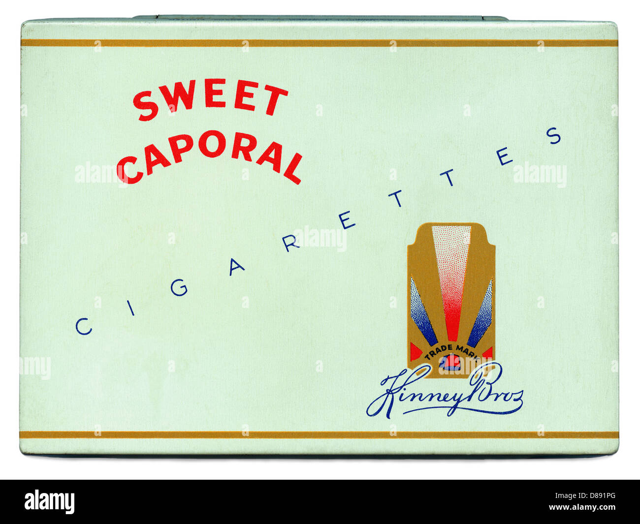 Große flache Dose für die süßen Caporal Zigarettenmarke, c. 1940 – hielt es 50 Zigaretten Stockfoto