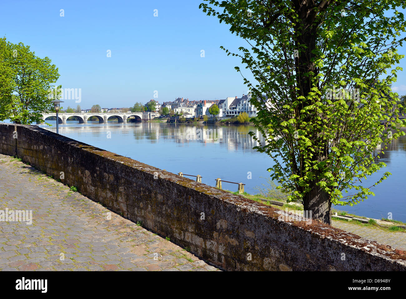 Die Ufer der Loire bei Saumur, Gemeinde im Département Maine-et-Loire, Region Pays De La Loire in Westfrankreich. Stockfoto