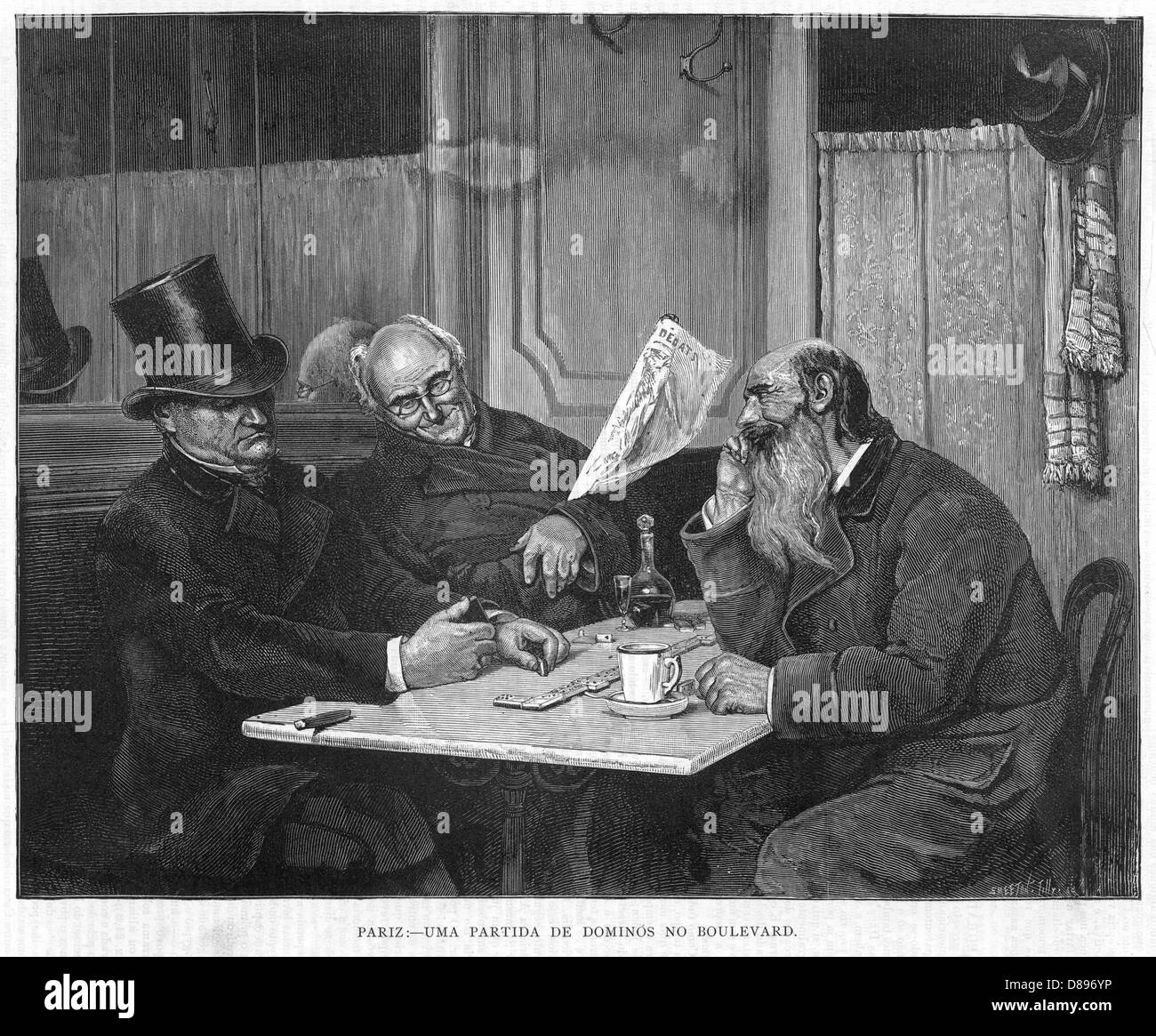 MÄNNER SPIELEN DOMINOSTEINE 1875 Stockfoto