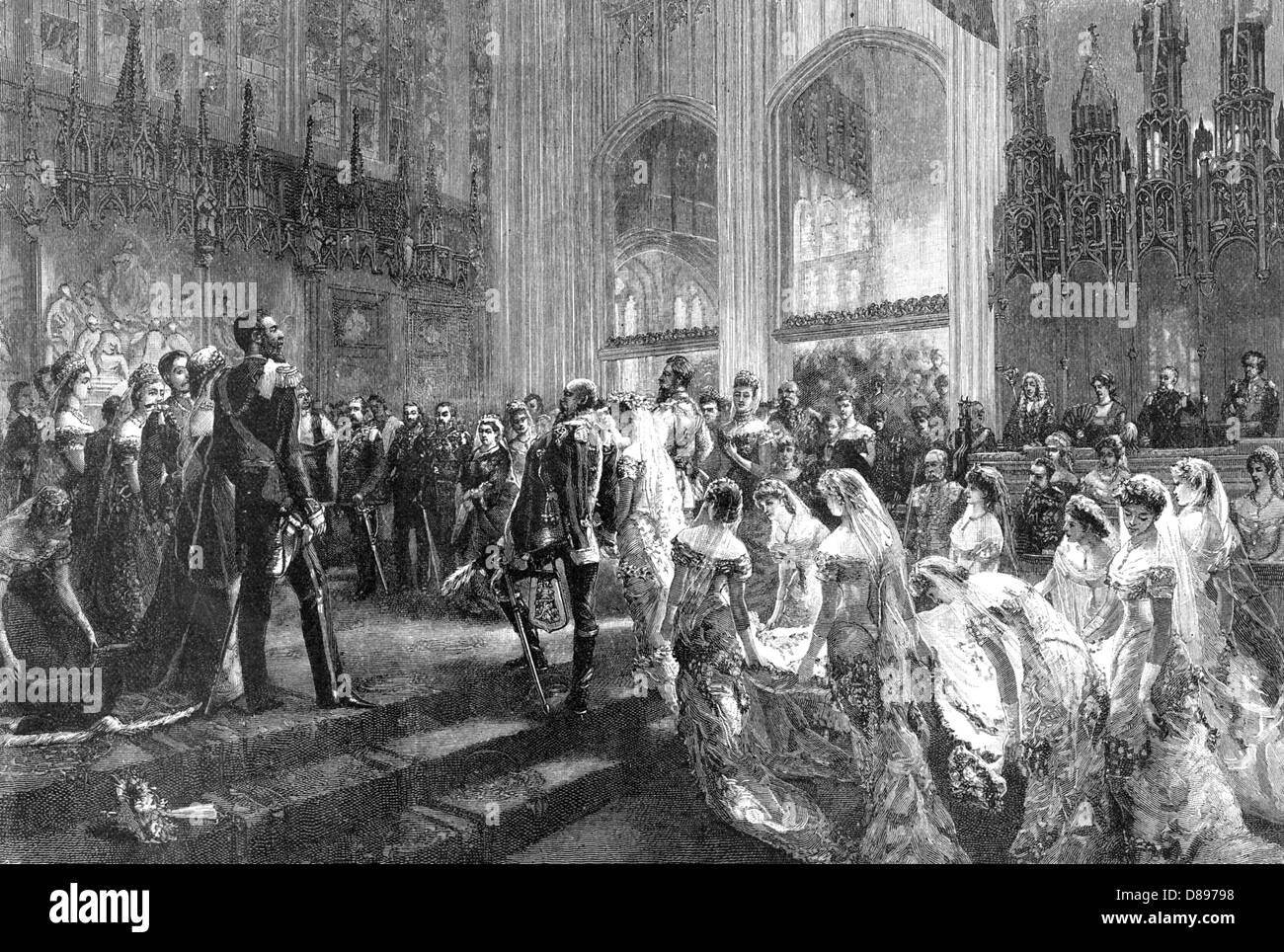 Hochzeit von Prinz ARTHUR, Herzog von CONNAUGHT, Prinzessin Louise Margaret von Preußen im St.-Georgs Kapelle, Windsor, 13. März 1879 Stockfoto