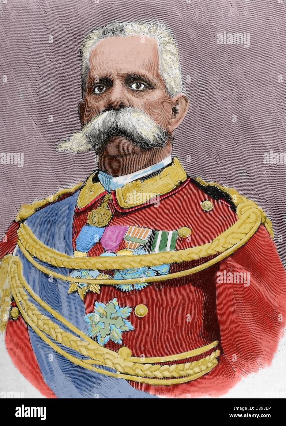 Umberto I oder Humbert ich (1844 – 1900), das wohl den Spitznamen. König von Italien aus 9. Januar 1878 bis zu seinem Tod. Gravur. Farbige. Stockfoto