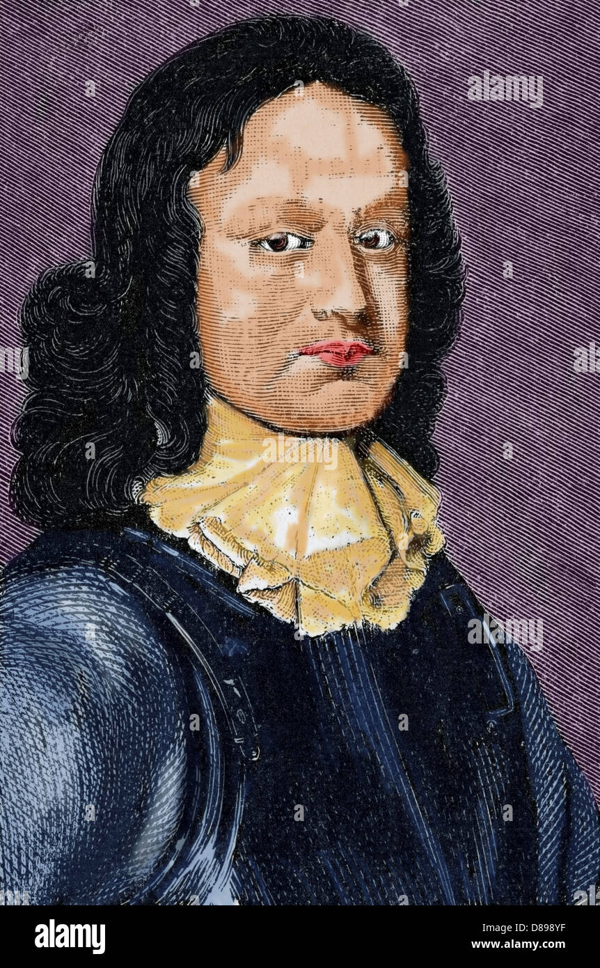 John Hampden (ca. 1595-1643) war ein englischer Politiker. Porträt. Farbige Gravur. Stockfoto