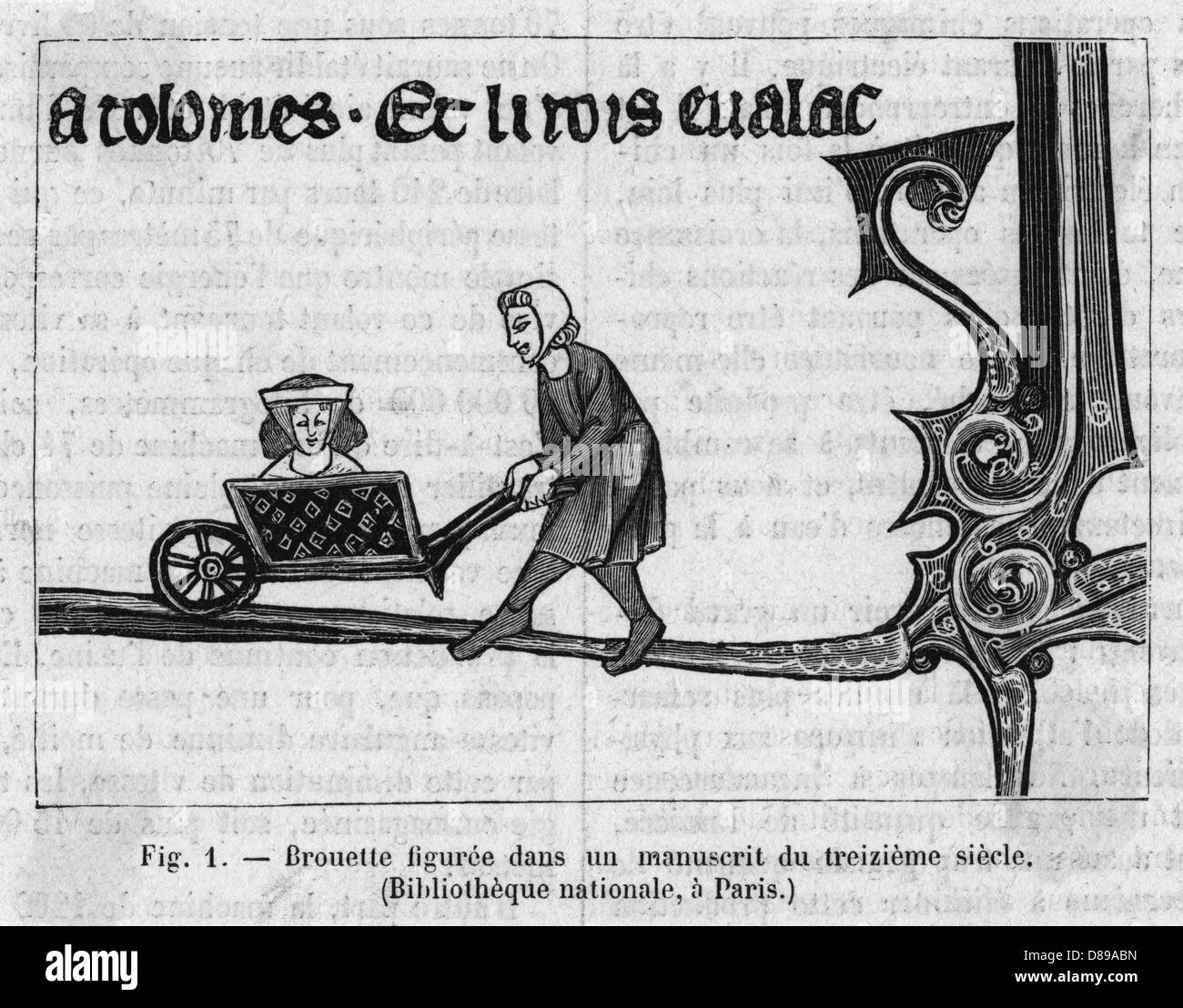 Wheelbarrow aus dem 13.. Jahrhundert Stockfoto