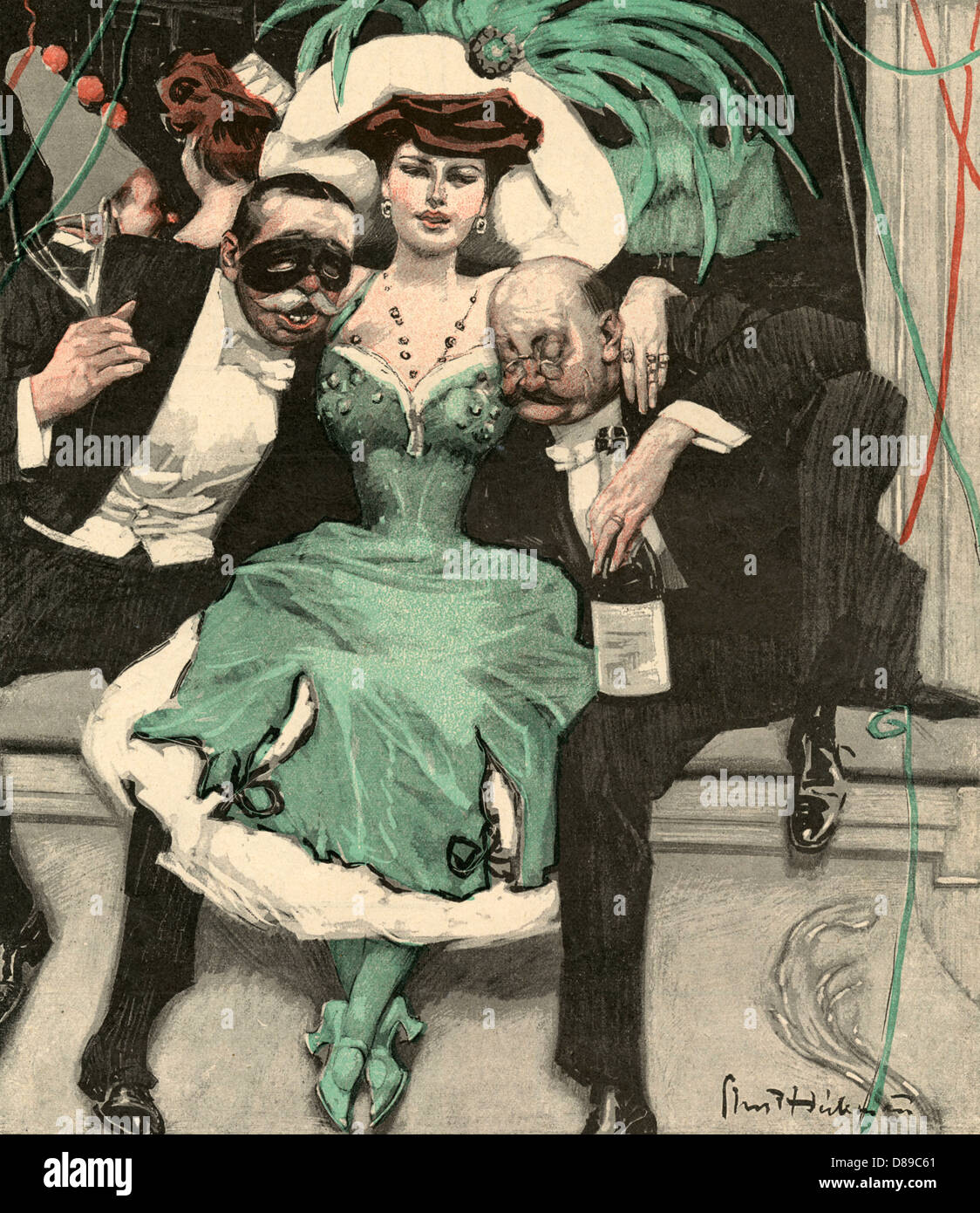 MASKENBALL/GRÜNES KLEID Stockfoto