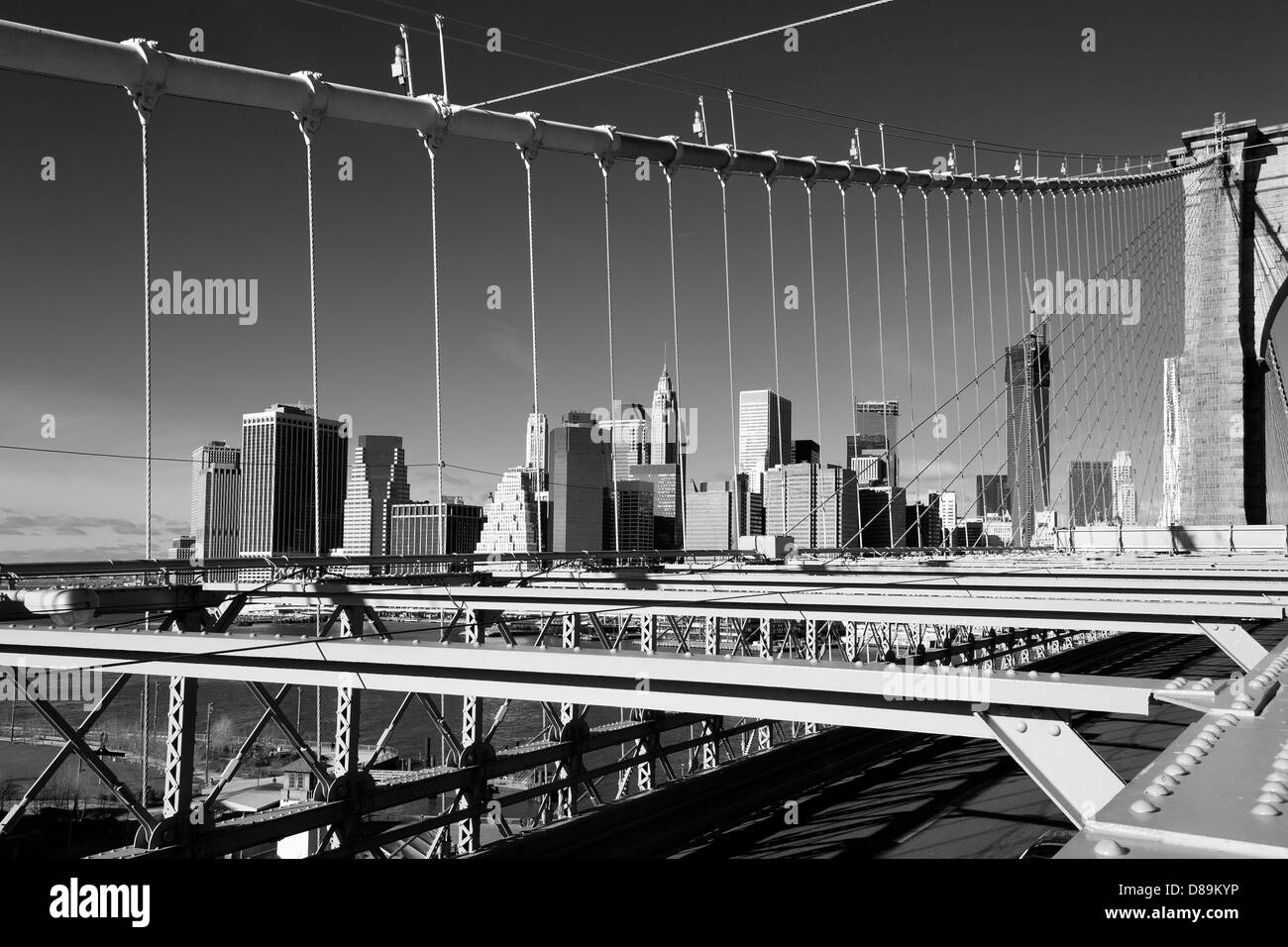 Manhattan von der Brooklyn Bridge Stockfoto