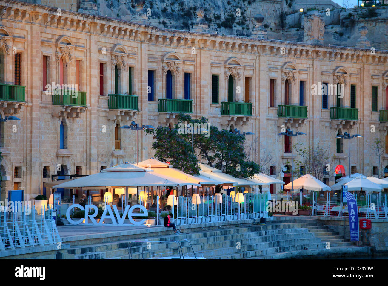 Malta, Valletta, Uferpromenade, Cafés, Restaurants, Stockfoto