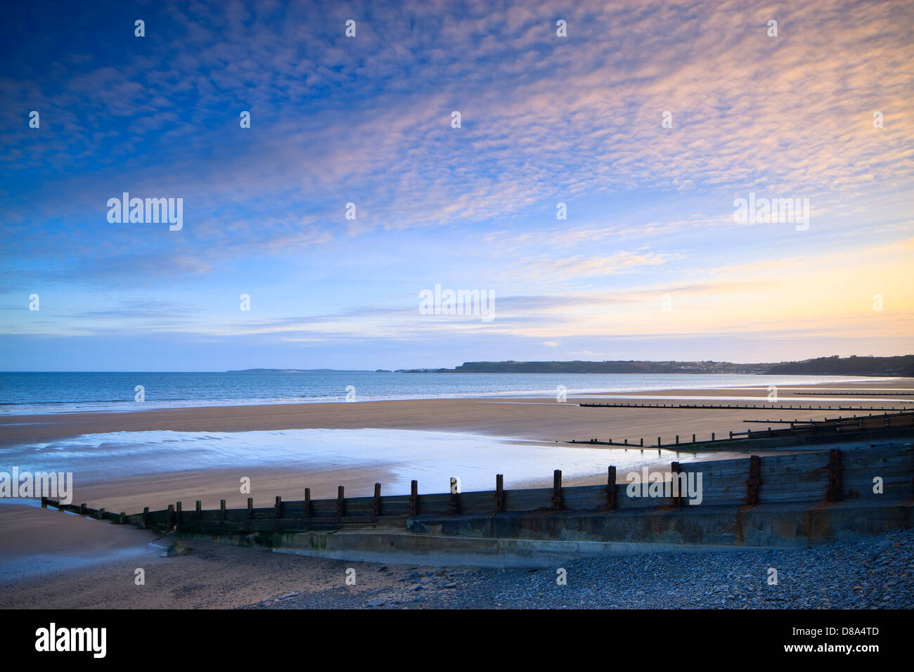 Amroth Strand nr Saundersfoot Pembrokeshire Wales bei Sonnenuntergang Stockfoto