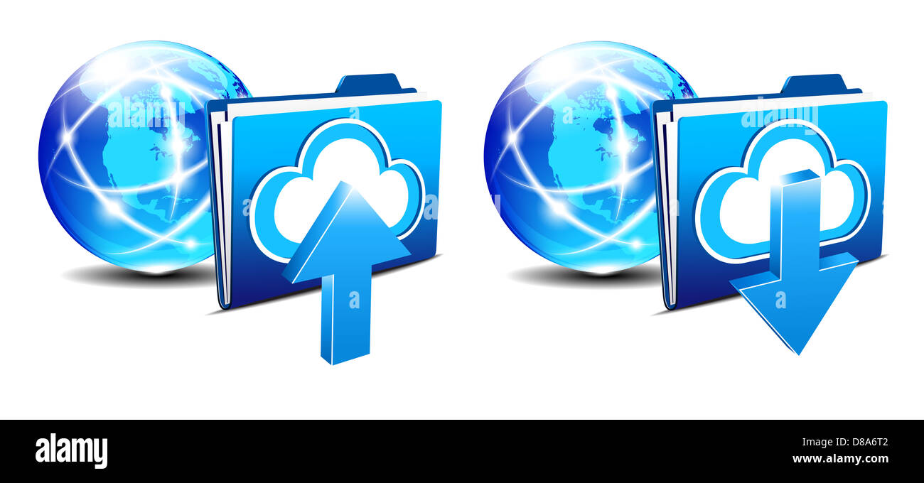 Download-Ordner und Kommunikation Internet World Backup hochladen Stockfoto