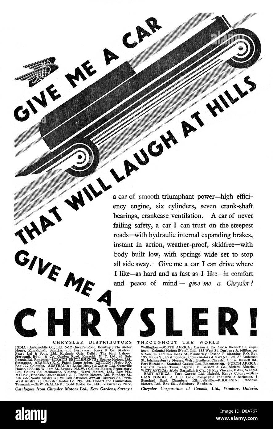 CHRYSLER-WERBESPOT 1929 - 3 Stockfoto