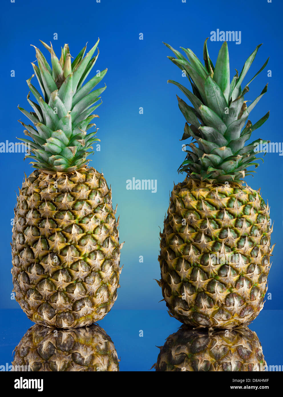 Frische Ananas auf blauem Hintergrund Stockfoto