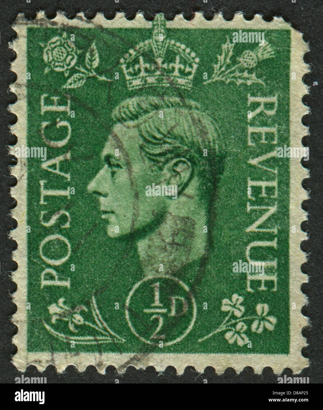 Eine Briefmarke gedruckt in Großbritannien zeigt, dass Bild von George VI (Albert Frederick Arthur George), König des Vereinigten Königreichs war. Stockfoto