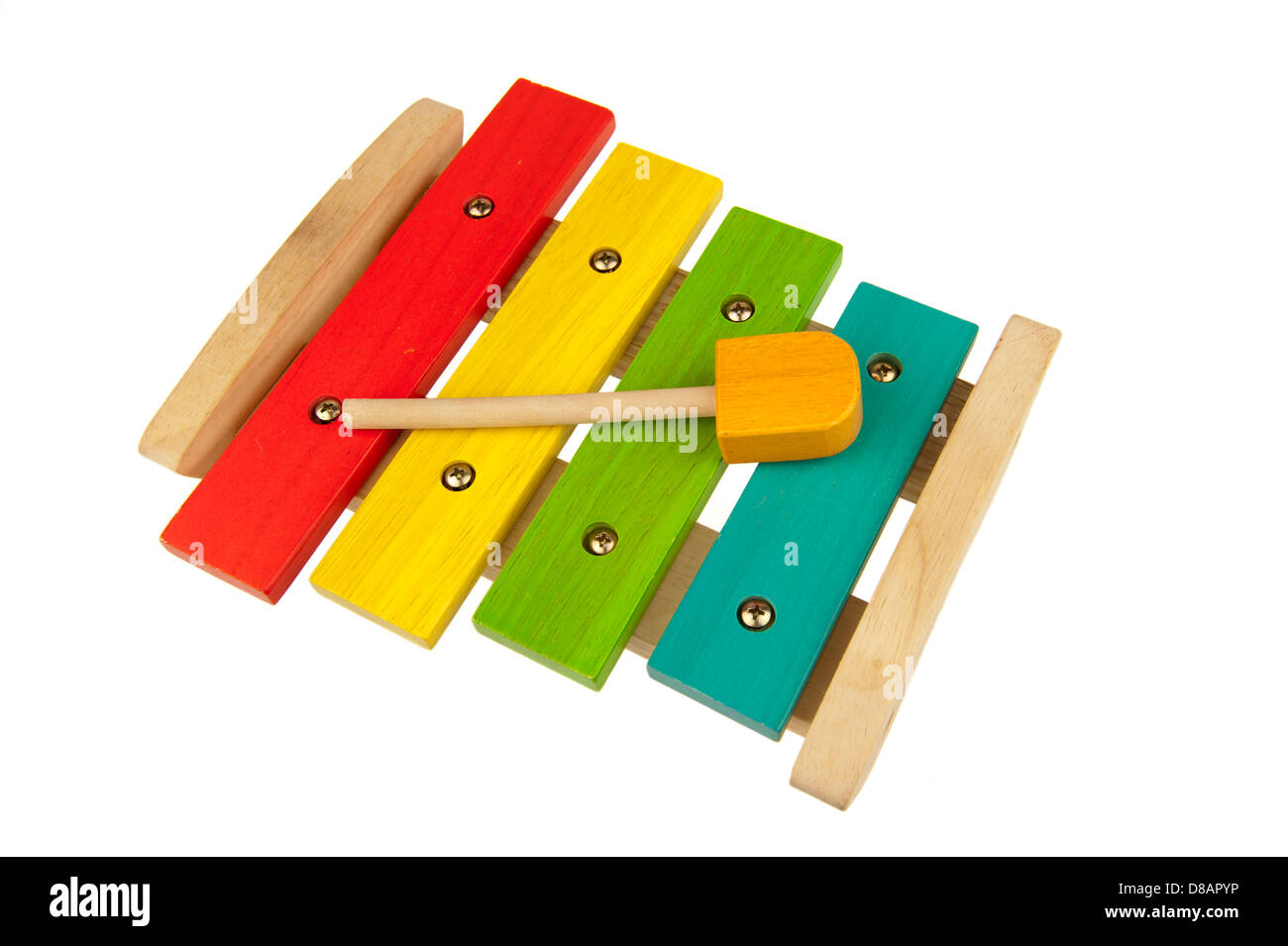 Aus Holz und bunten Kinder Xylophon isoliert auf weißem Hintergrund Stockfoto