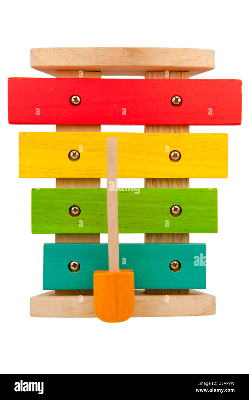 Aus Holz und bunten Kinder Xylophon isoliert auf weißem Hintergrund Stockfoto