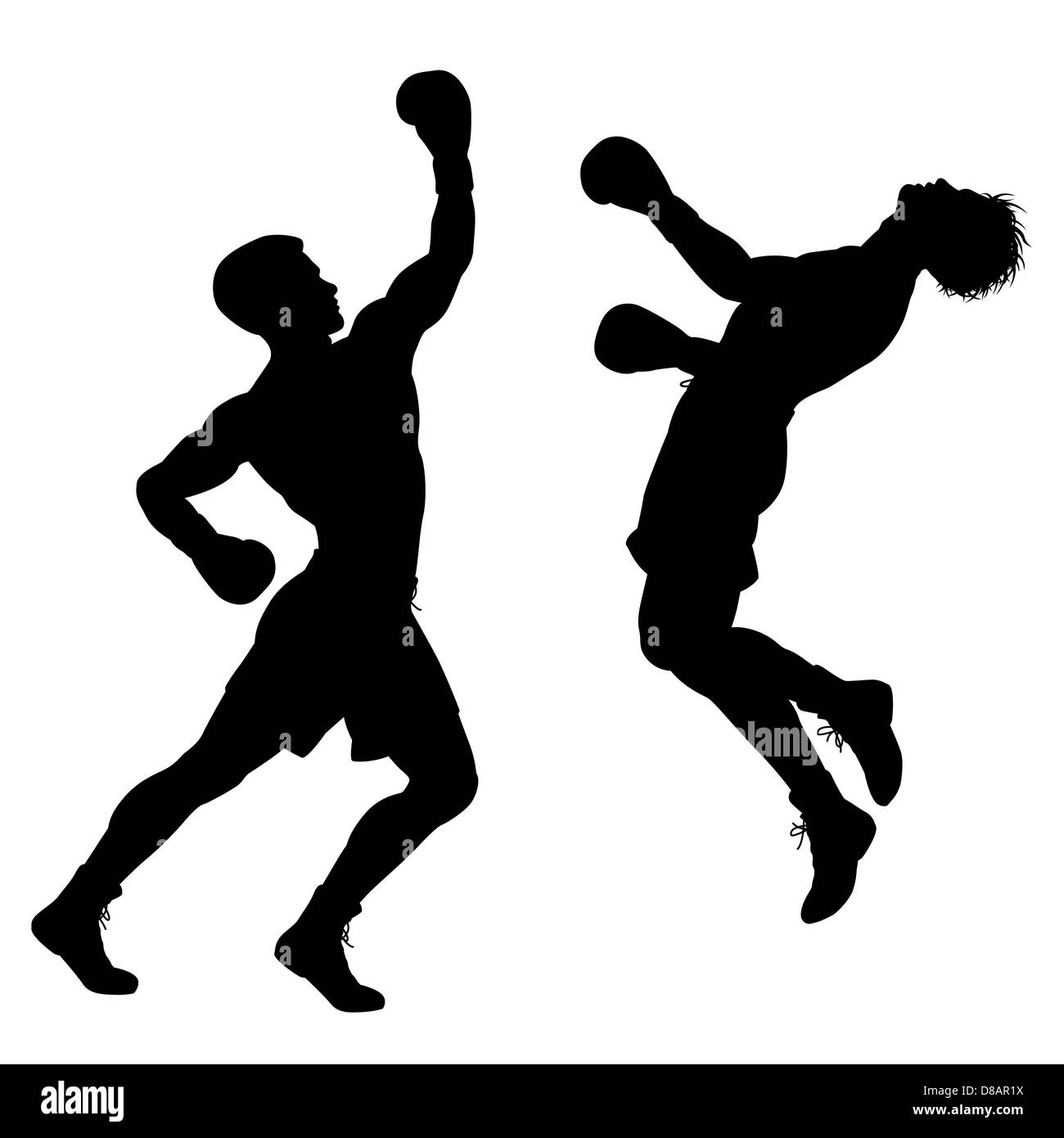 Silhouette der Boxer seinen Gegner mit einem Aufwärtshaken Punch ausschlagen illustriert Stockfoto