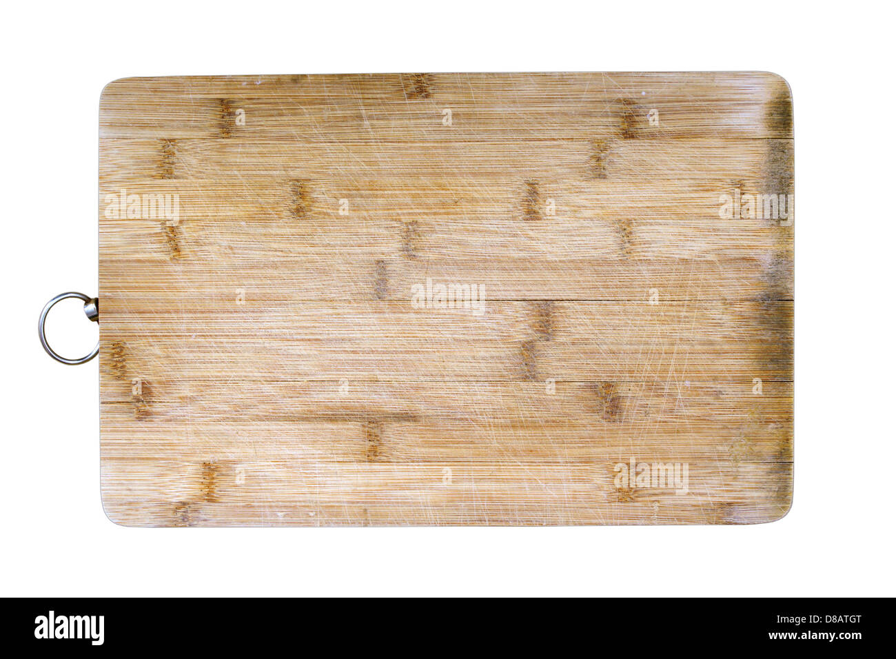 Küchenausstattung - Bambus Holz Schneidebrett isoliert auf weißem Hintergrund Stockfoto