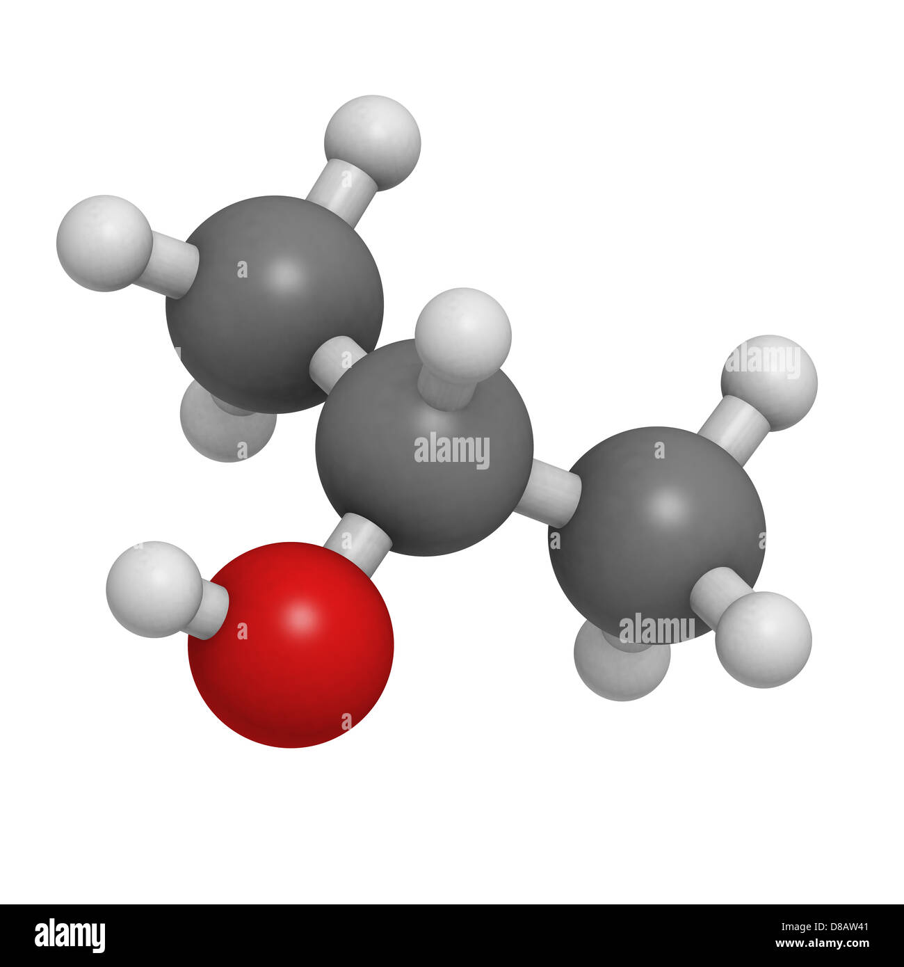 Isopropanol (Isopropyl Alcolol, 2-Propanol) Franzbranntwein, Molekülmodell. Atome werden als Kugeln dargestellt. Stockfoto