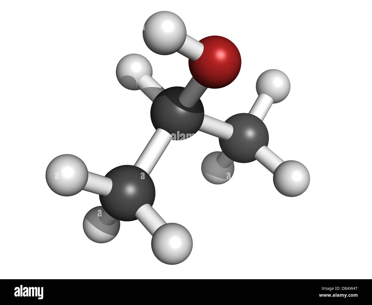 Isopropanol (Isopropyl Alcolol, 2-Propanol) Franzbranntwein, Molekülmodell. Atome werden als Kugeln dargestellt. Stockfoto
