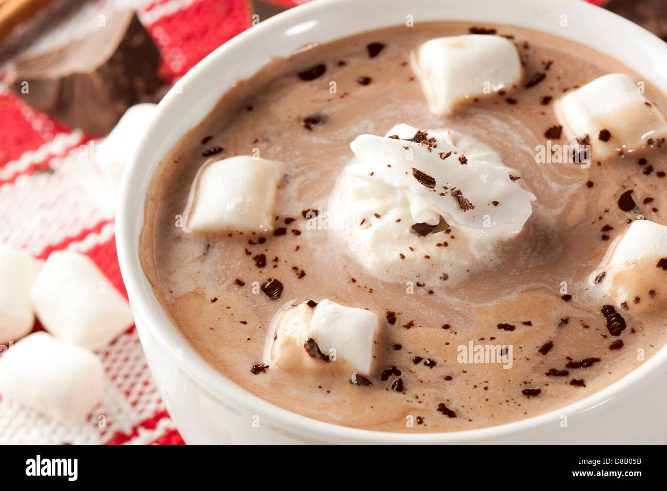 Gourmet-heiße Schokolade mit Marshmallows und Zimt Stockfoto