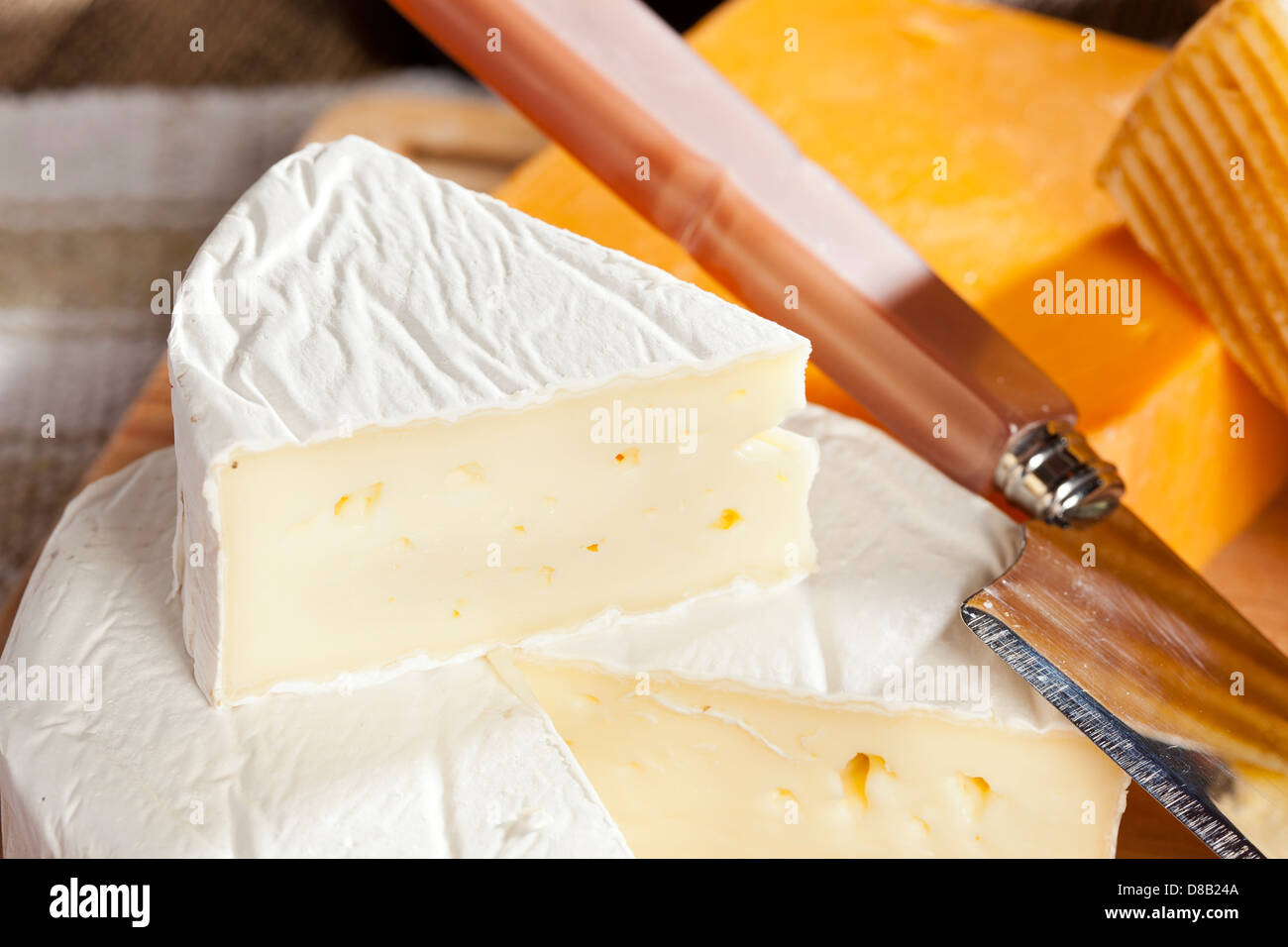 Frische Bio White-Brie-Käse auf einem Hintergrund Stockfoto