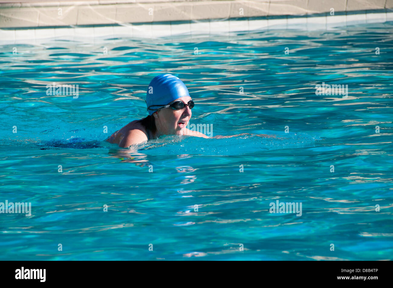 Frau schwimmen Runden im pool Stockfoto