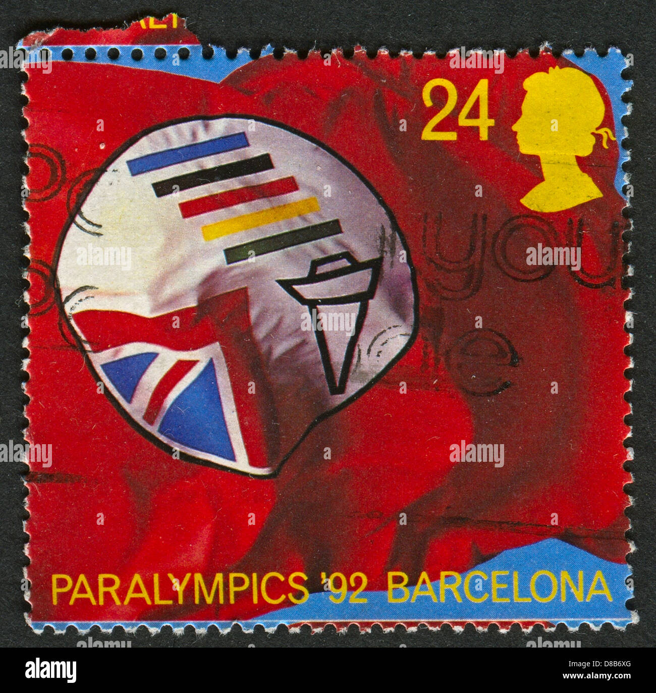 UK - ca. 1992: Eine Briefmarke gedruckt in UK zeigt Bild des britischen Paralympic Verbandes Symbols (Paralympics 1992, Barcelona), ca. 1992. Stockfoto