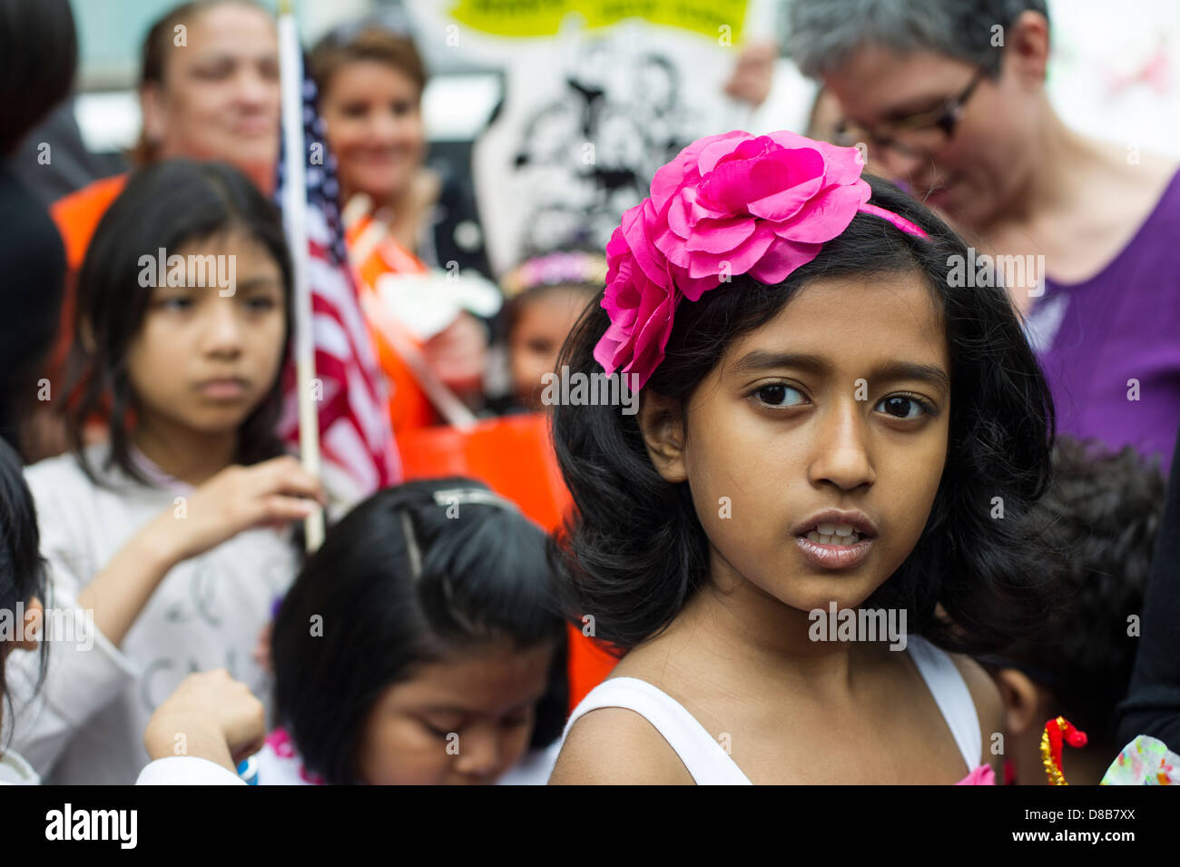 Migrantenfamilien und ihre Unterstützer Rallye für Zuwanderungsgesetz, Familien zusammenzuhalten im Union Square Park in New York Stockfoto