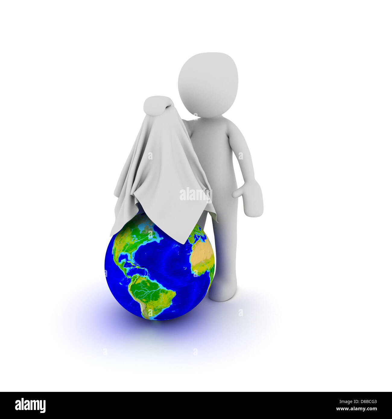 ein 3D Charakter die Welt präsentieren. Stockfoto