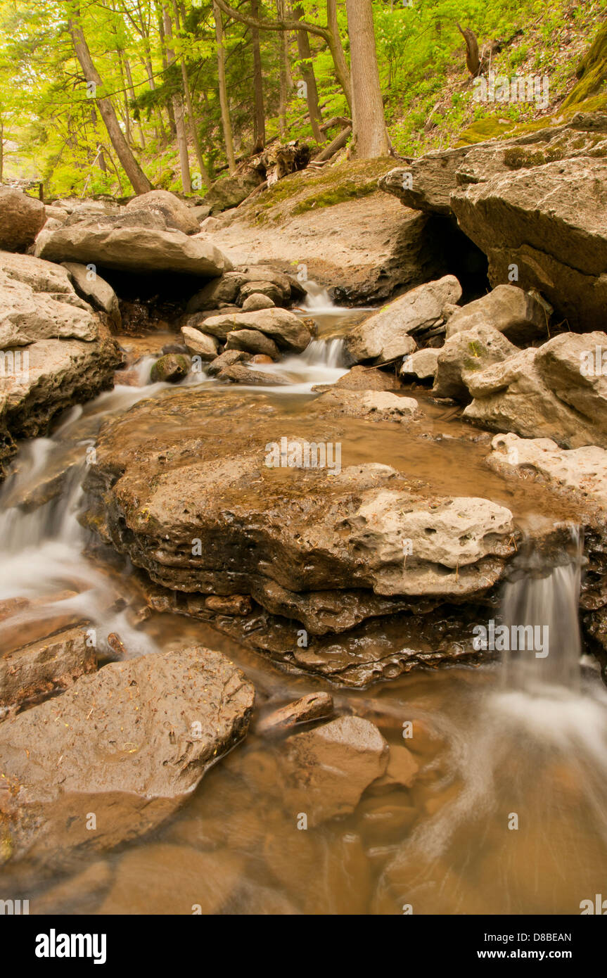 Wasser fließt über die Felsen bilden eine kleine Kaskade Stockfoto