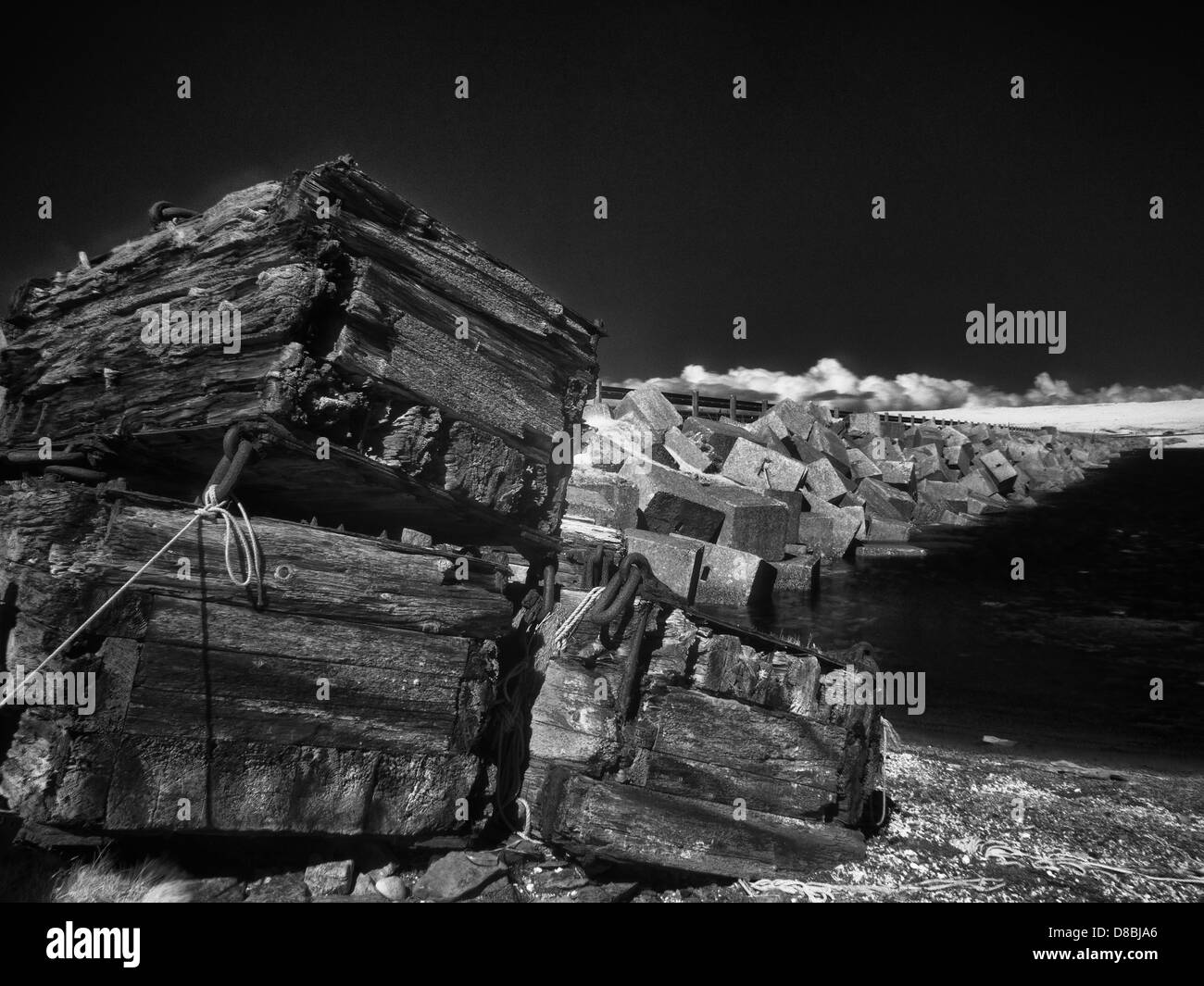 Schottland, Orkney Islands, Churchill Barrier. Churchill Barrier Nr. 3, verknüpfen Blick Holm und Burray, der Kriegsgefangenen in WW2 gebaut zum Schutz der Stockfoto