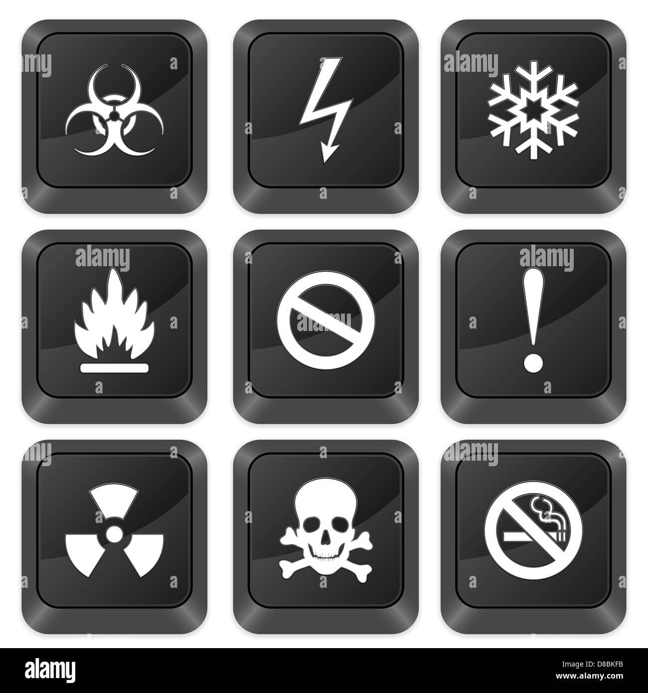 Computer-Tasten Warnschild isoliert auf einem weißen Hintergrund. Vektor-Illustration. Stockfoto