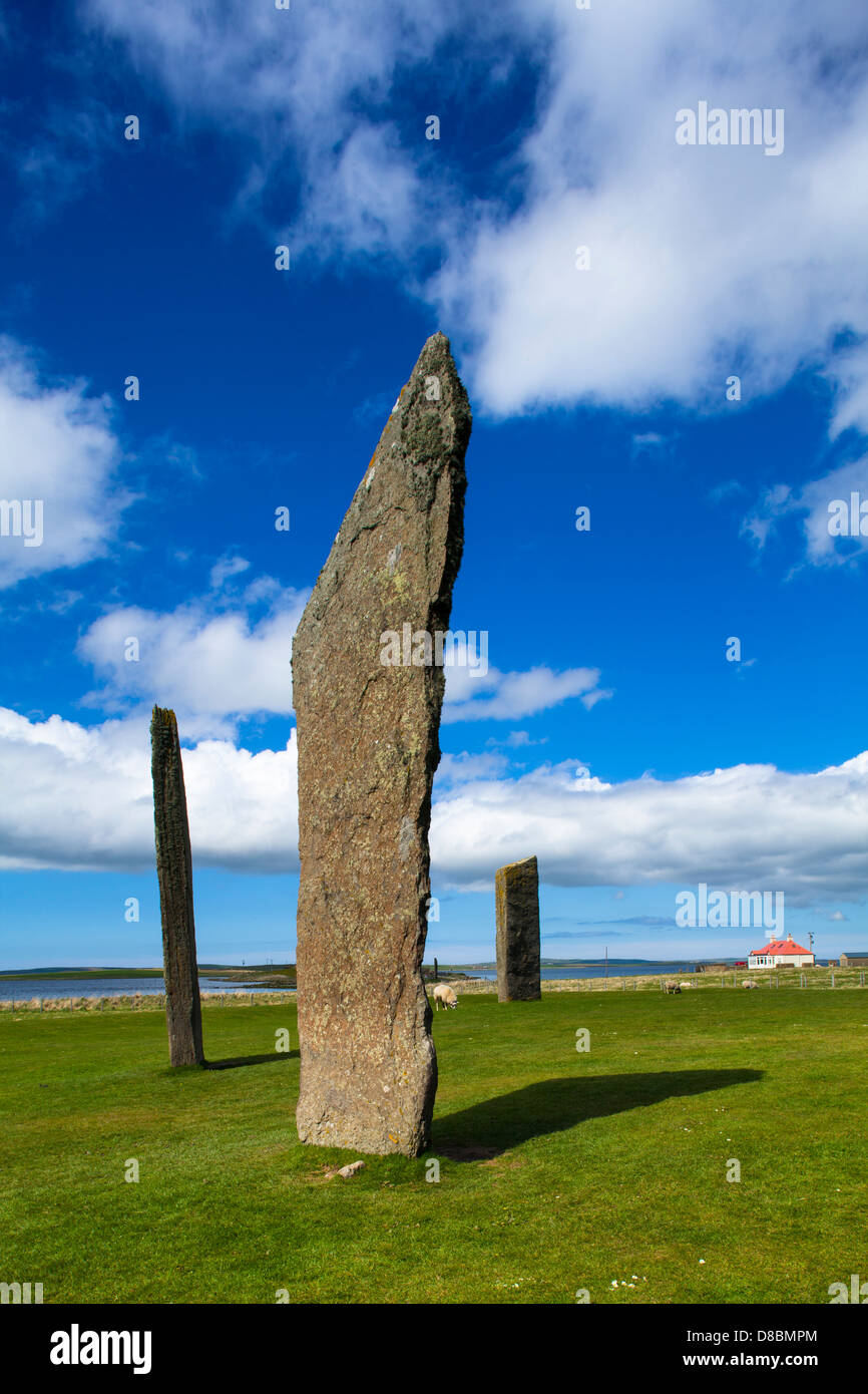Die Standing Stones Stenness, eine neolithische Steinkreis-Denkmal auf dem Festland von Orkney, Schottland Stockfoto