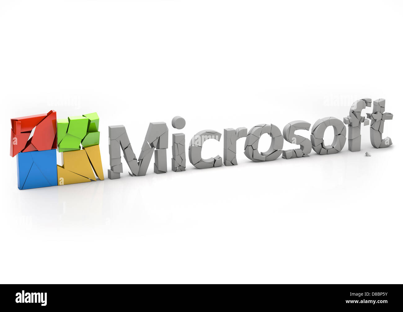 ZERBRÖCKELNDES MICROSOFT-LOGO – 3D-Konzept Stockfoto