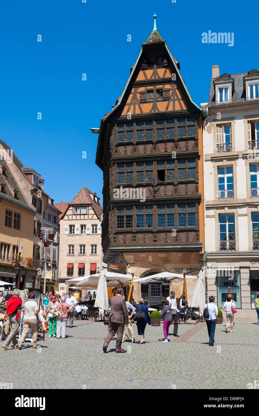 Das Maison Kammerzell, Cathedral Plaza, eines der berühmtesten Gebäude von Straßburg, Elsass, Frankreich Stockfoto