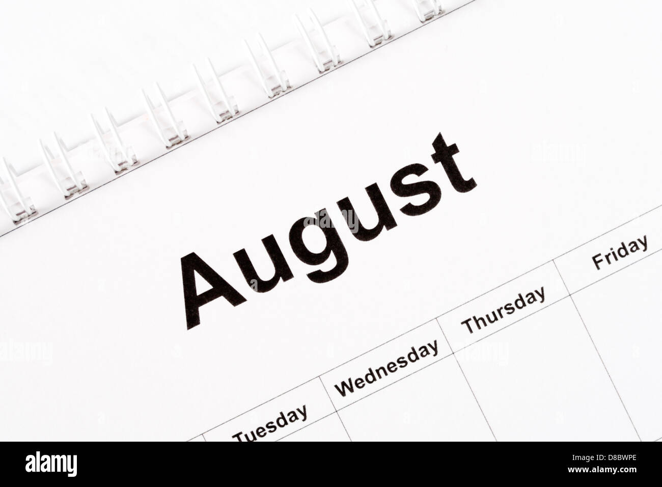 Kalender-Monat August Stockfoto