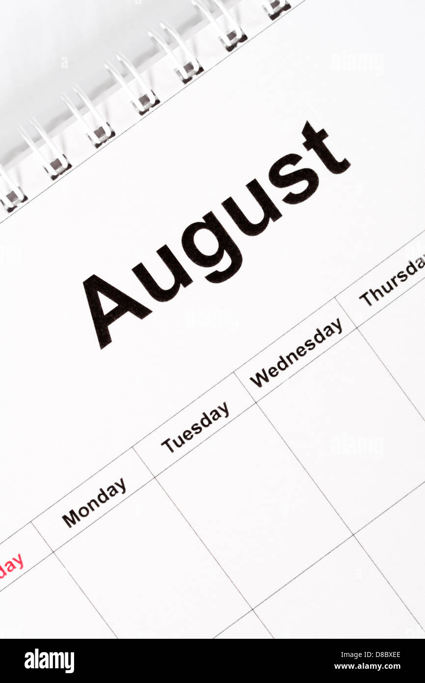 Kalender-Monat August Stockfoto