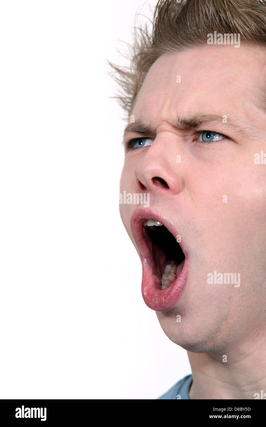 Junger Mann kann nicht mehr nehmen. Stockfoto
