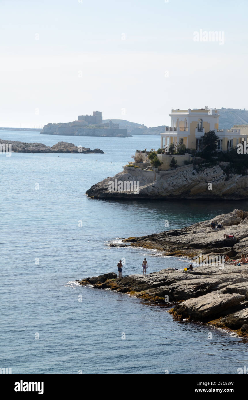 Château d'If Frioul Islands & Coast in Malmousque & Anse de la Fausse Monnaie Marseille France Stockfoto