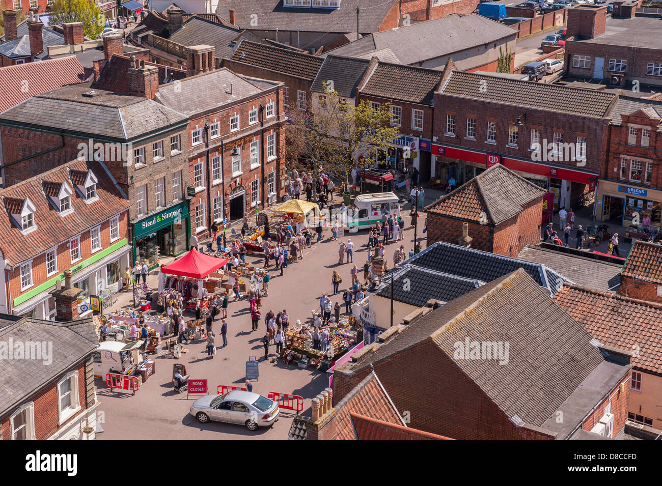 Ein Blick auf Beccles von der Spitze des Kirchturms in Beccles, Suffolk, England, Großbritannien, Uk Stockfoto