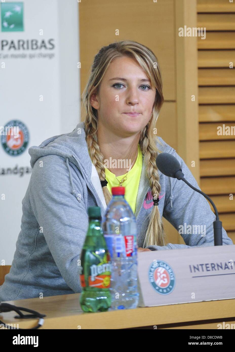 24/05 2013 Paris Frankreich.  Victoria Azarenka BLR Roland Garros Tennis Pressemeldung zu öffnen und zu zeichnen. Stockfoto