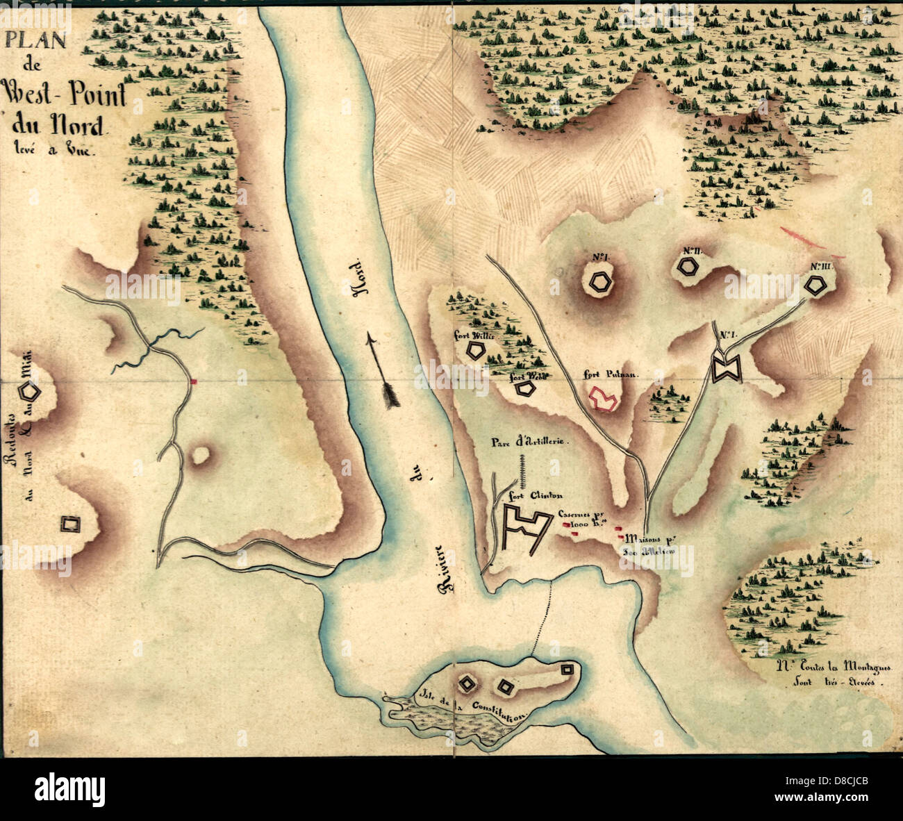 Plan de West-Point du Nord, Levé eine Vue 1780. Karte von North West Point, 1780 Stockfoto