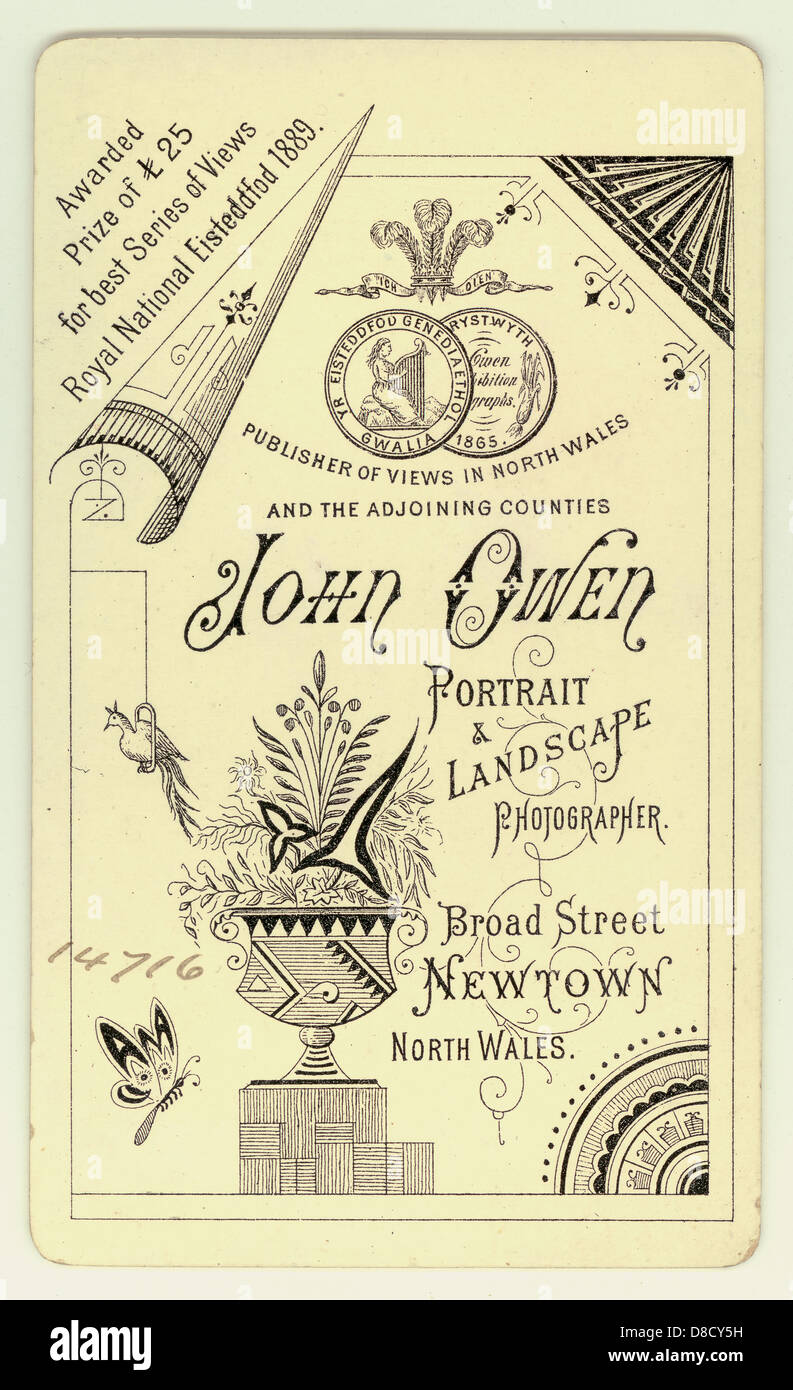 Rückseite der Viktorianischen Cartes de Visite, (Visitenkarte) 1890, schöne Illustrationen, Großbritannien Stockfoto