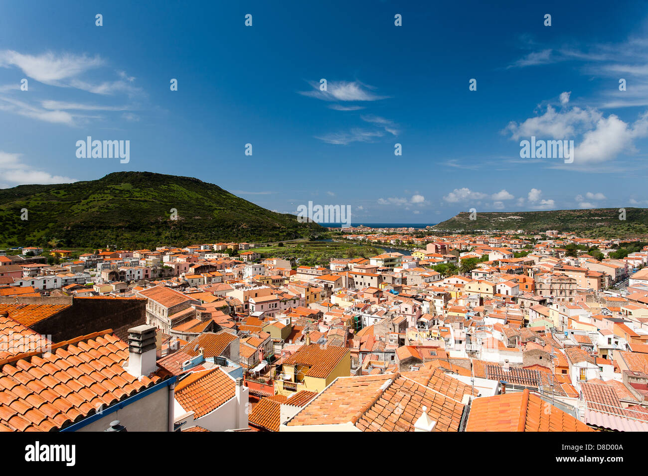 Blick über Bosa, Sardinien, Italien. Stockfoto